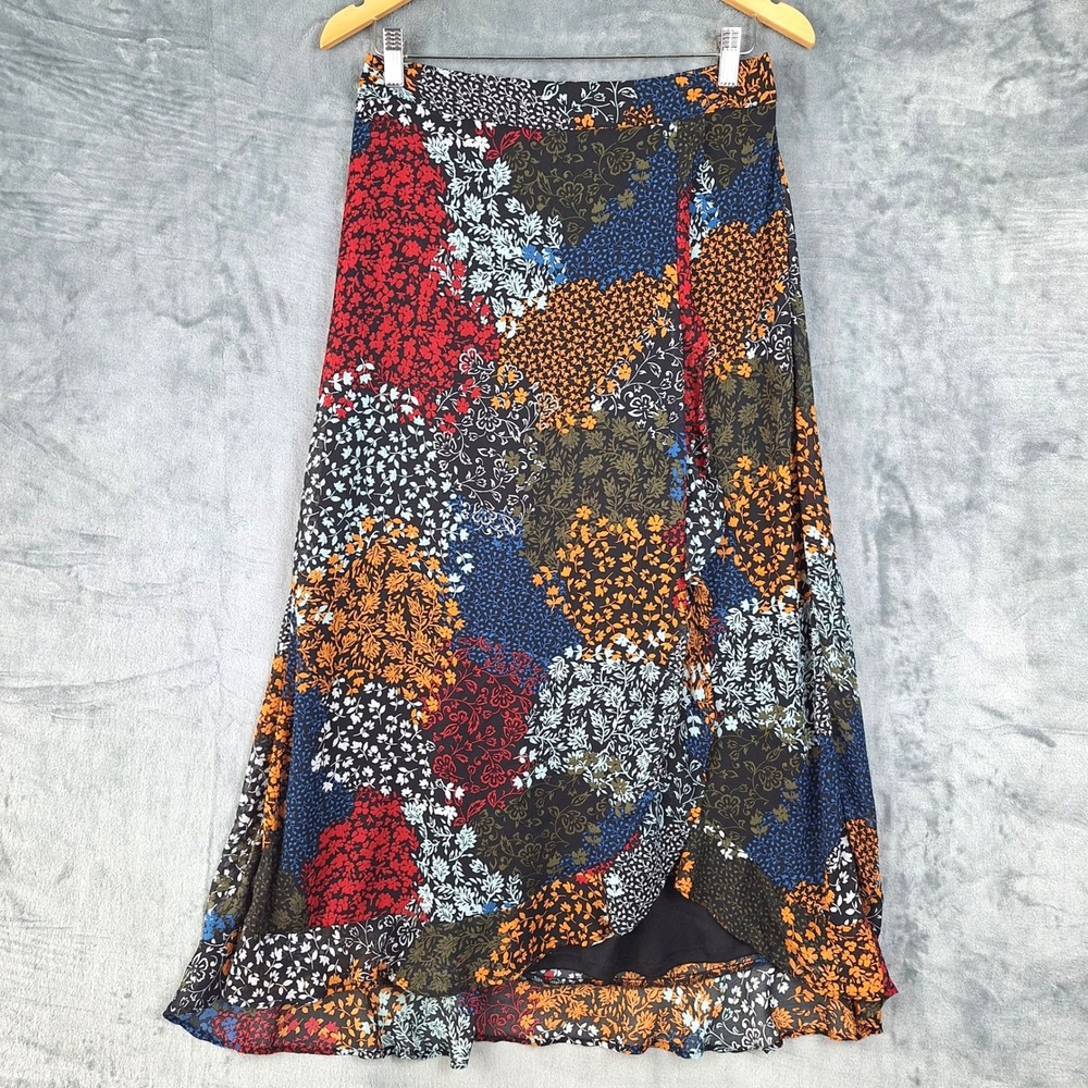 Womens Skirt Medium Patchwork Garden Floral Maxi Wrap Prairie Boho‎ Flowy Ruffle